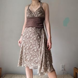 Vintage 90's Max Studio Floral Brown Tan Dress